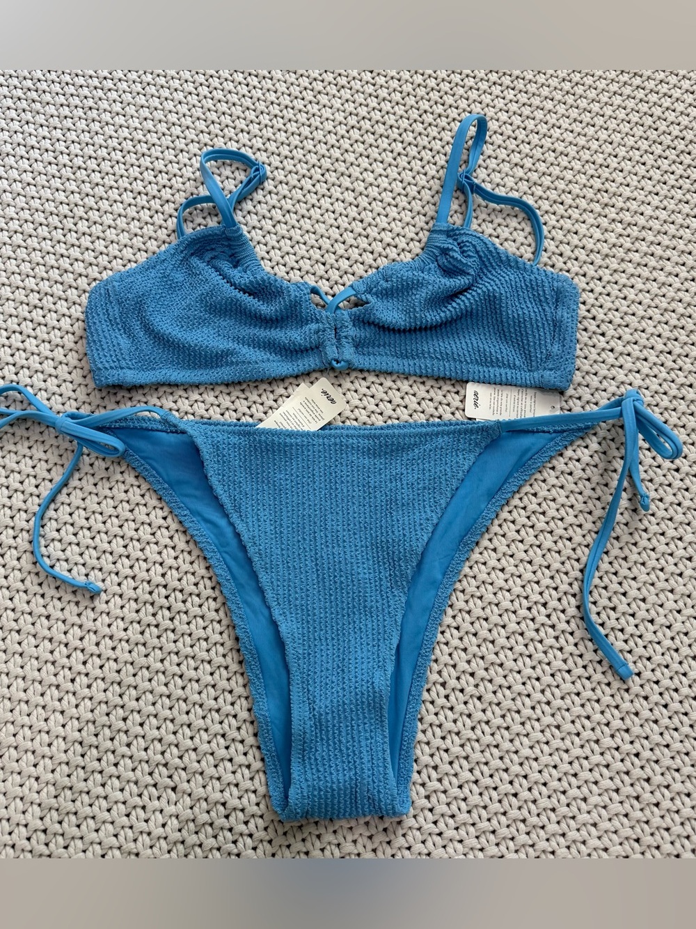 NWT Aerie Blue Ribbed Bikini Set- Size Large